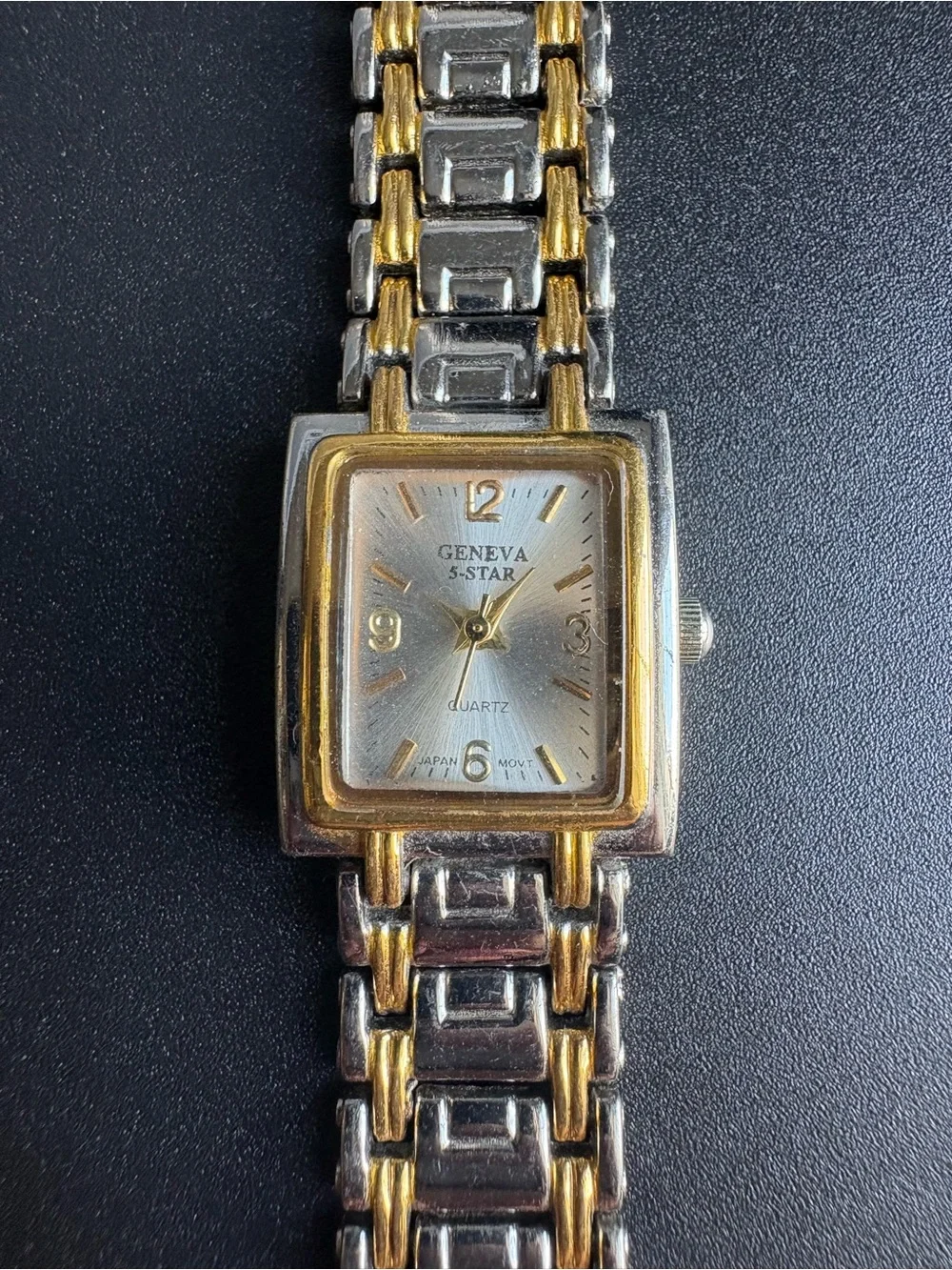 Geneva 5-Star Womens Two-Tone Square Face Quartz Watch - Gold & Silver